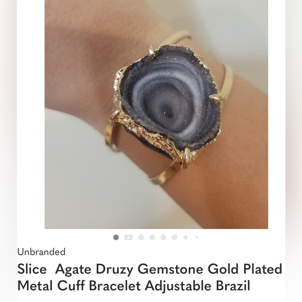 Gold and Black Agate Druzy Geode Bracelet